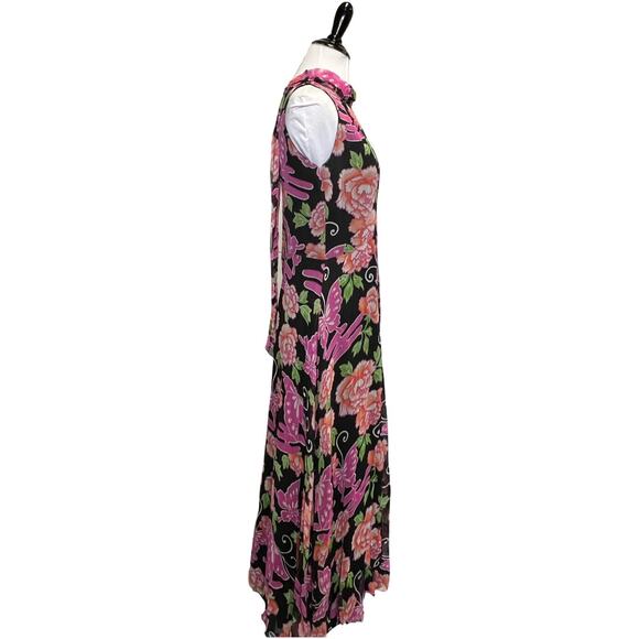 Vintage 60s/70s Black Butterfly Floral Printed Maxi Dress Medium - Picture 5 of 5